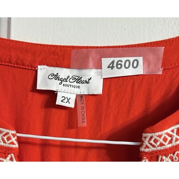 Angel Heart Boutique Red Tunic Top Multicolored Embroidered Floral Print 2XL - Picture 9 of 9